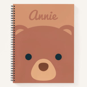 Cute Cuddly Brown Bear Custom Name Notebook