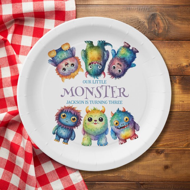 Cute Cuddly Colourful Little Monsters Kids Birthda Paper Plate (Creator Uploaded)