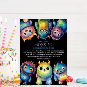 Cute Cuddly Colourful Little Monsters Kids Birthda Thank You Card