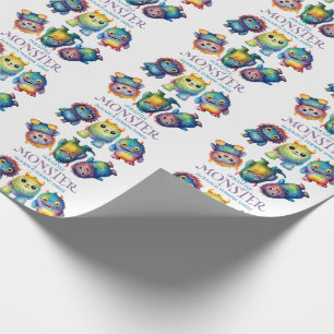 Cute Cuddly Colourful Little Monsters Kids Birthda Wrapping Paper