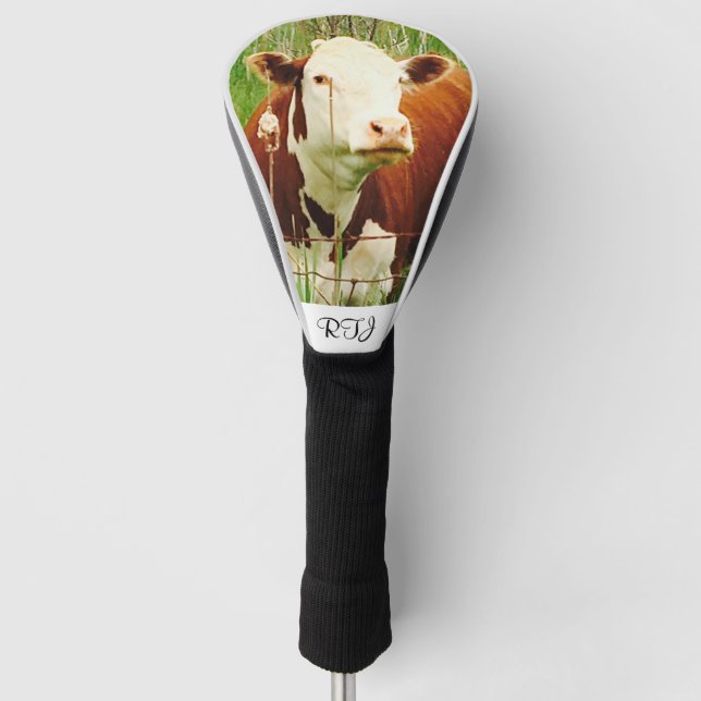 Cute Cuddly Cow Brown Green Golf Head Cover (Front)