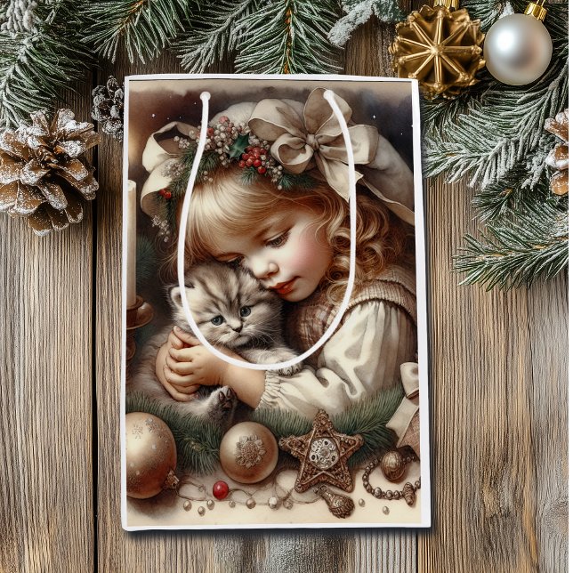 Cute Cuddly Kitten Christmas Medium Gift Bag (Creator Uploaded)