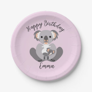 Cute cuddly - KOALA -Happy Birthday - Pink Paper Plate