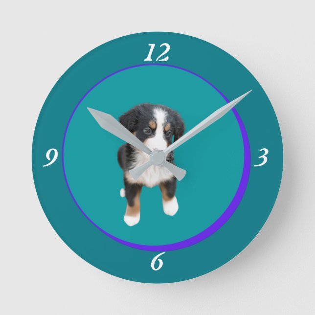 Cute Cuddly Little Puppy Buddy. Round Clock (Front)