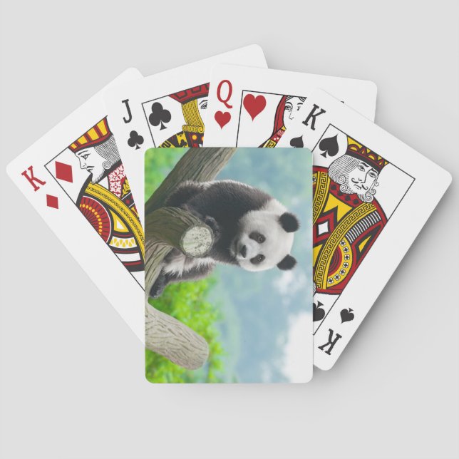 Cute Cuddly Panda Bear Sitting on a Tree Branch Playing Cards (Back)
