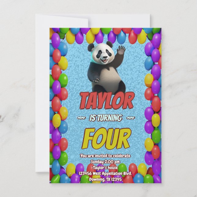 Cute Cuddly Panda Bear Themed Birthday Invite (Front)