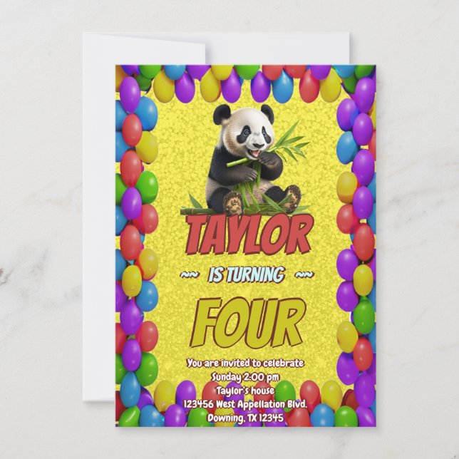 Cute Cuddly Panda Bear Themed Birthday Invite (Front)