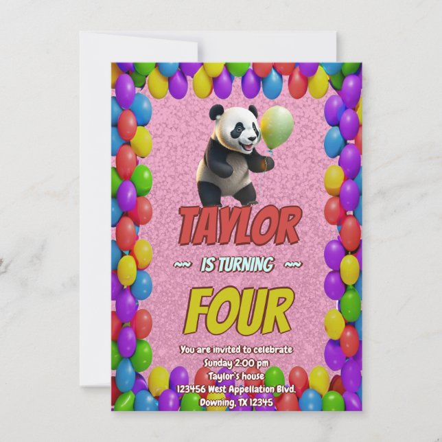 Cute Cuddly Panda Bear Themed Birthday Invite (Front)