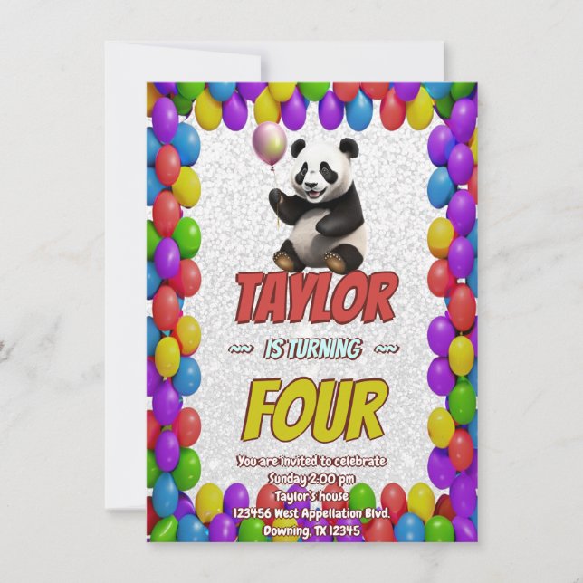 Cute Cuddly Panda Bear Themed Birthday Invite (Front)