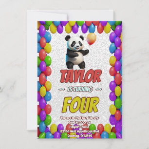 Cute Cuddly Panda Bear Themed Birthday Invite