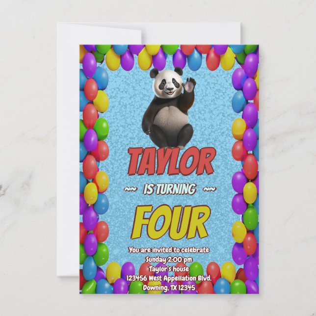 Cute Cuddly Panda Bear Themed Birthday Invite (Front)