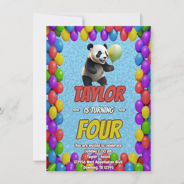 Cute Cuddly Panda Bear Themed Birthday Invite (Front)