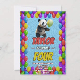 Cute Cuddly Panda Bear Themed Birthday Invite