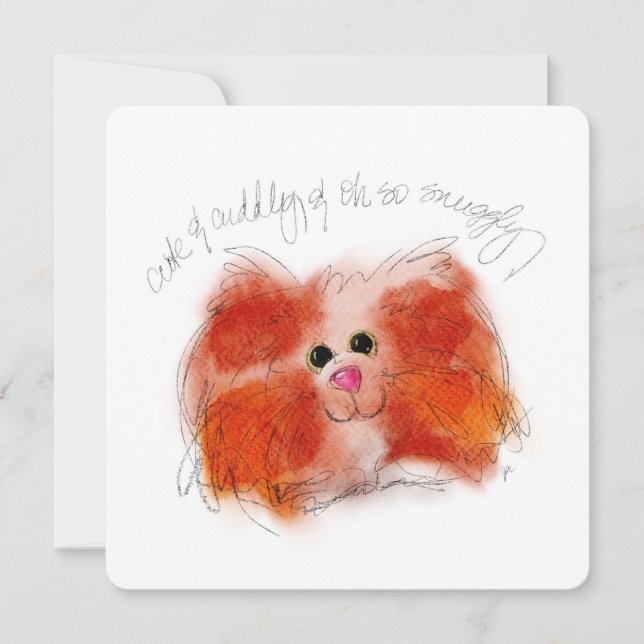 Cute Cuddly & Snuggly Furry Cat Flat Note Card (Front)