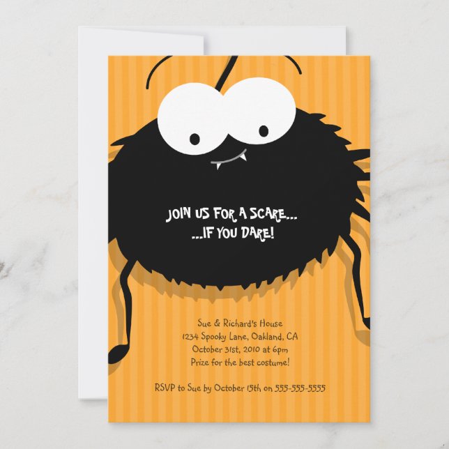 Cute Cuddly Spider Halloween Party Invitation (Front)
