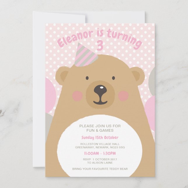 Cute Cuddly Teddy Bear Birthday Invite (Front)