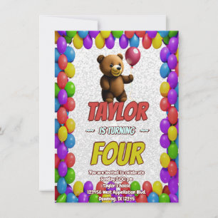 Cute Cuddly Teddy Bear Themed Birthday Invite