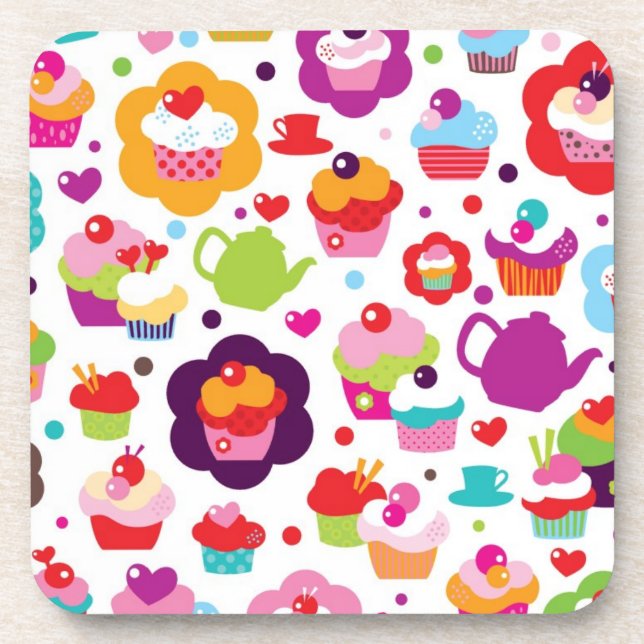 Cute cup cake and tea pot coaster (Front)