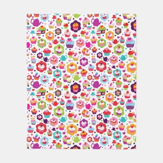 Cute cup cake and tea pot fleece blanket (Front)
