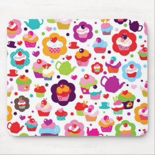 Cute cup cake and tea pot mouse mat