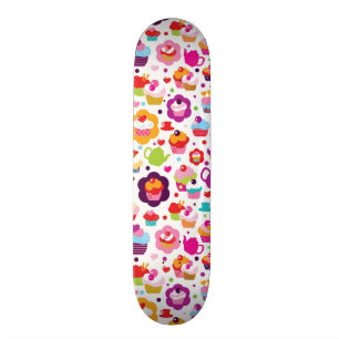 Cute cup cake and tea pot skateboard