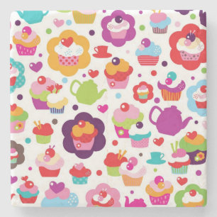 Cute cup cake and tea pot stone coaster