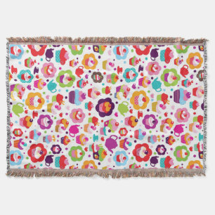 Cute cup cake and tea pot throw blanket