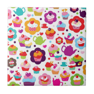 Cute cup cake and tea pot tile
