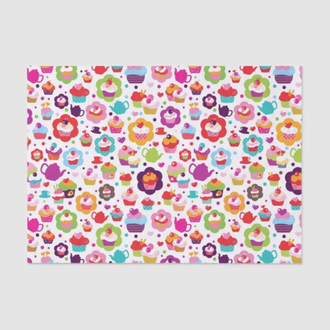 Cute cup cake and tea pot tissue paper (Front)