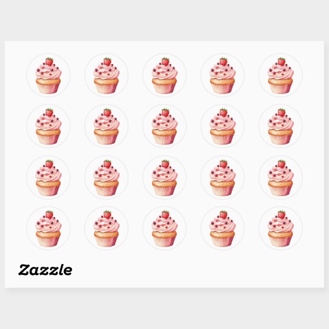 Cute cup cake classic round sticker (Sheet)