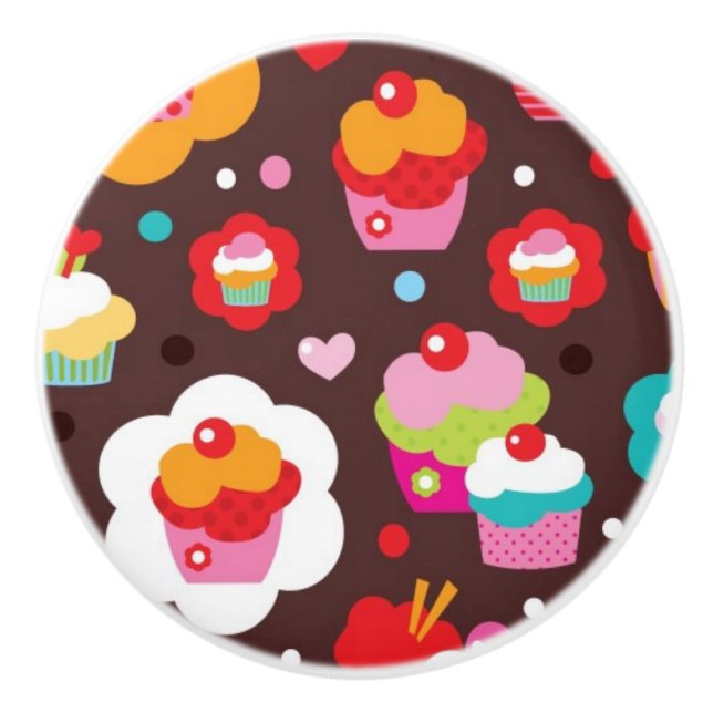 Cute Cup Cake Pattern Ceramic Knob (Front)