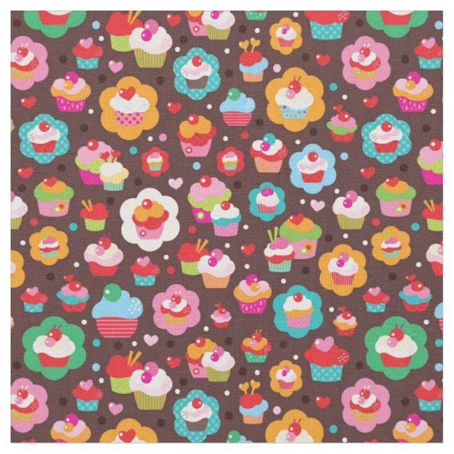Cute Cup Cake Pattern Fabric (Close Up)