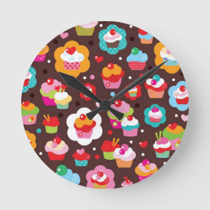Cute Cup Cake Pattern Round Clock