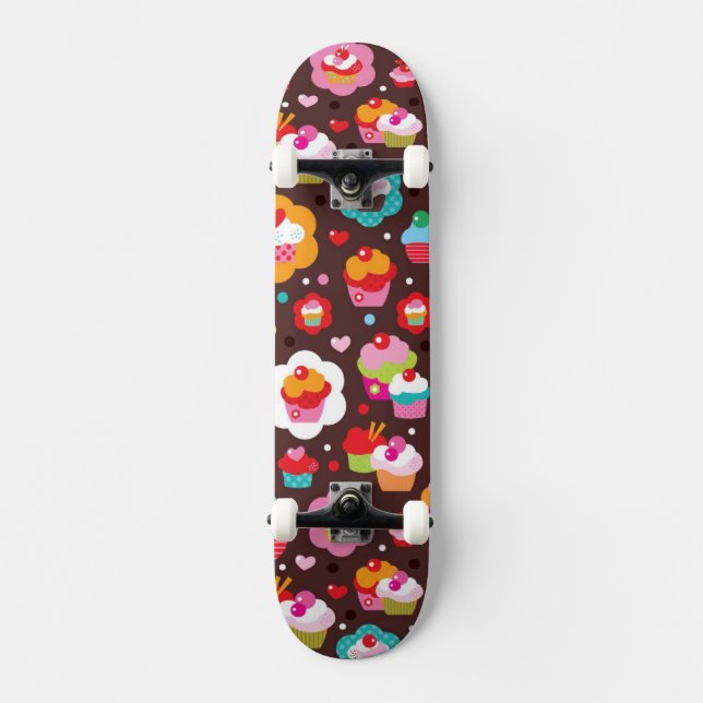 Cute Cup Cake Pattern Skateboard (Front)