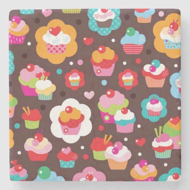 Cute Cup Cake Pattern Stone Coaster (Front)