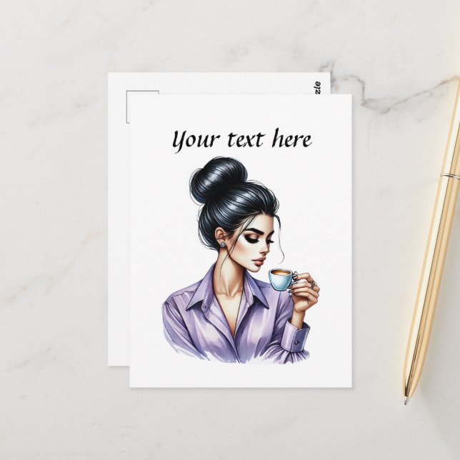 Cute cup coffee add text  postcard (Front/Back In Situ)