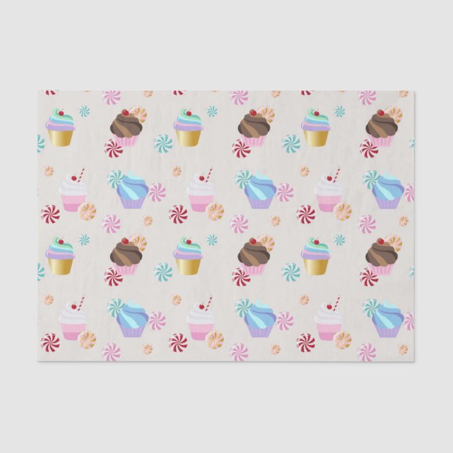 Cute Cupcake and Candy Pattern for Birthday Party Tissue Paper (Front)