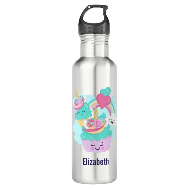 Cute Cupcake and Happy Ice Cream 710 Ml Water Bottle (Front)