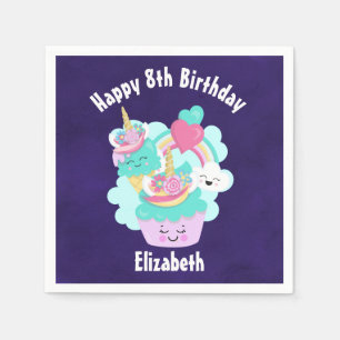 Cute Cupcake and Happy Ice Cream Birthday Napkin
