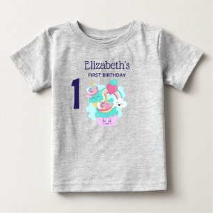 Cute Cupcake and Happy Ice Cream First Birthday Baby T-Shirt