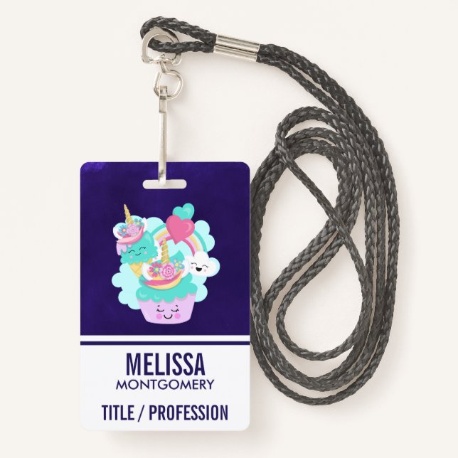 Cute Cupcake and Happy Ice Cream ID Badge (Front with Lanyard)