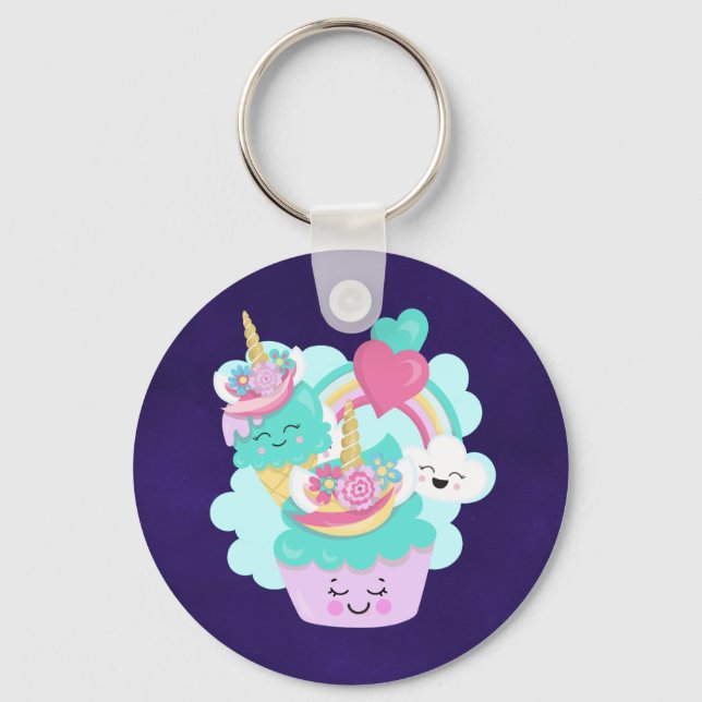 Cute Cupcake and Happy Ice Cream Key Ring (Front)