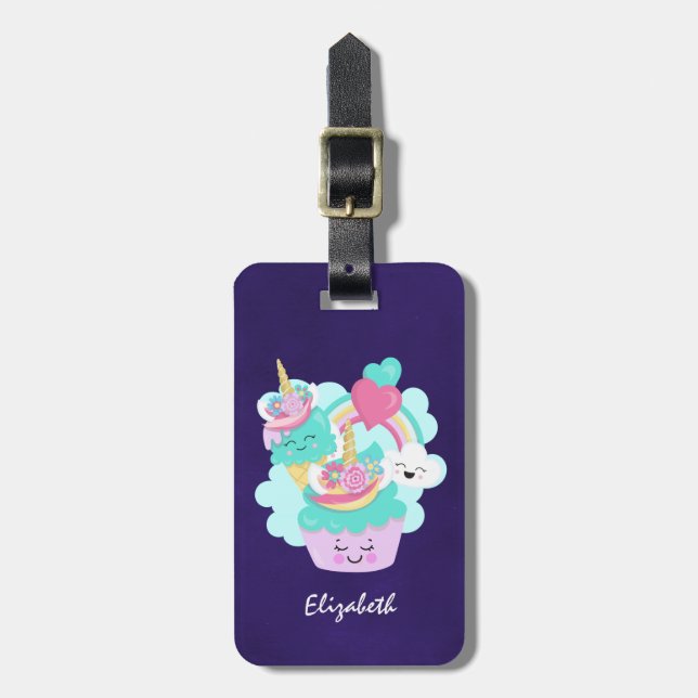 Cute Cupcake and Happy Ice Cream Luggage Tag (Front Vertical)