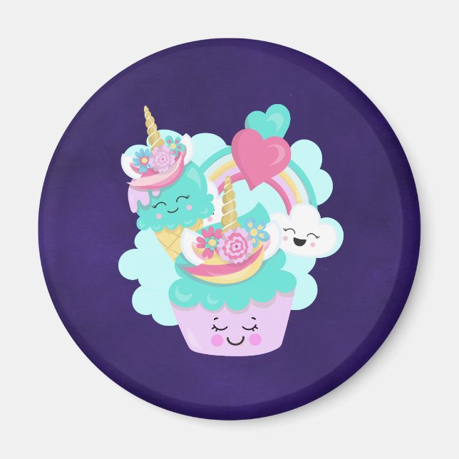Cute Cupcake and Happy Ice Cream Magnet (Front)