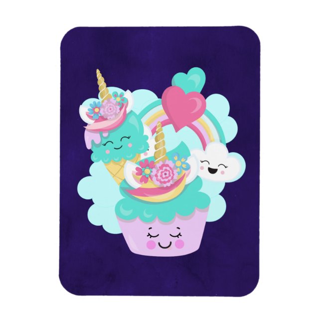 Cute Cupcake and Happy Ice Cream Magnet (Vertical)