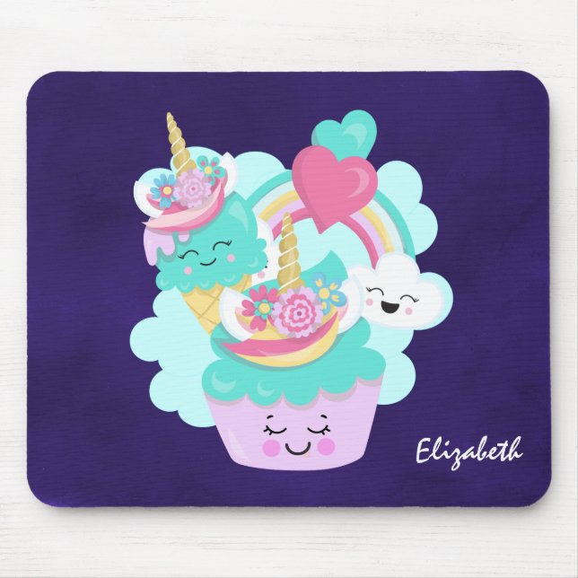 Cute Cupcake and Happy Ice Cream Mouse Mat (Front)