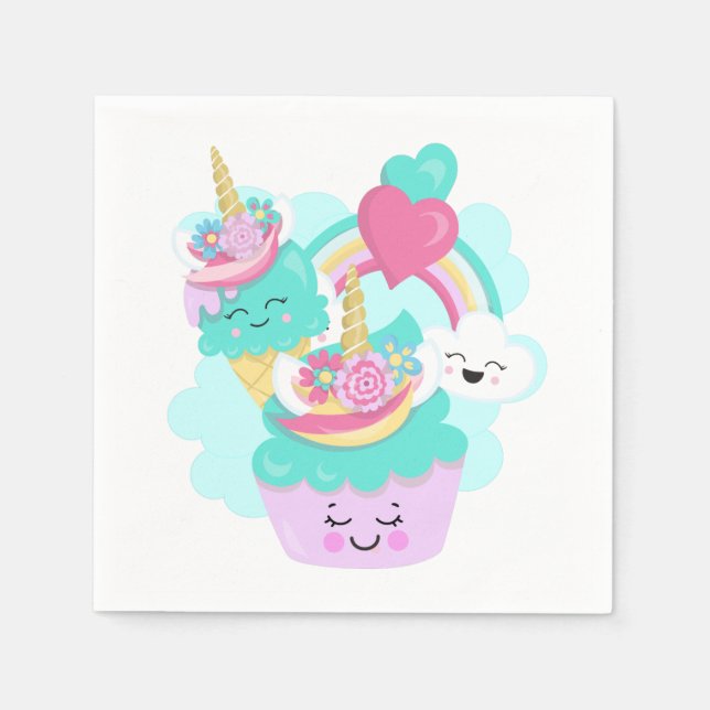 Cute Cupcake and Happy Ice Cream Napkin (Front)