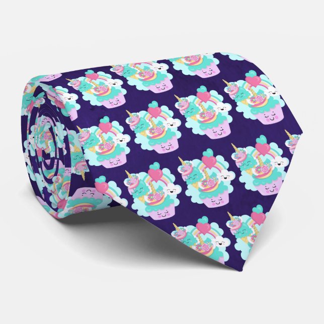 Cute Cupcake and Happy Ice Cream Pattern Tie (Rolled)