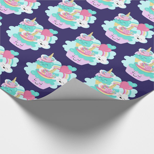 Cute Cupcake and Happy Ice Cream Pattern Wrapping Paper (Corner)