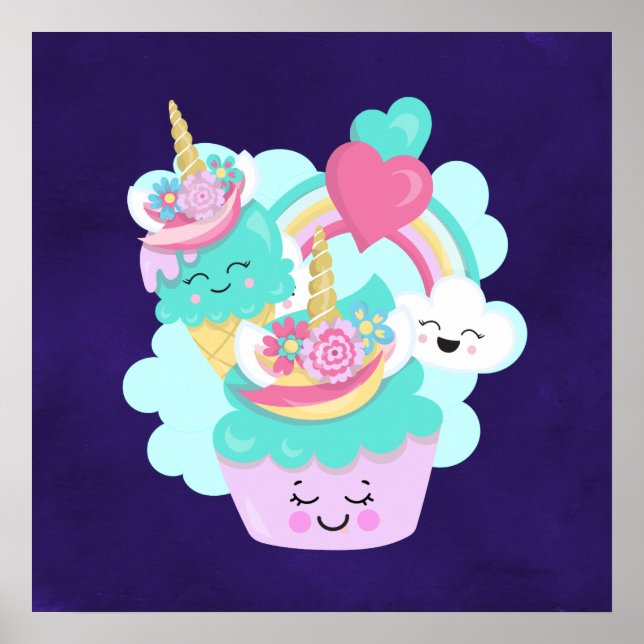 Cute Cupcake and Happy Ice Cream Poster (Front)